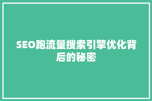 SEO跑流量搜索引擎优化背后的秘密