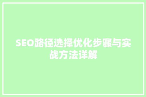 SEO路径选择优化步骤与实战方法详解