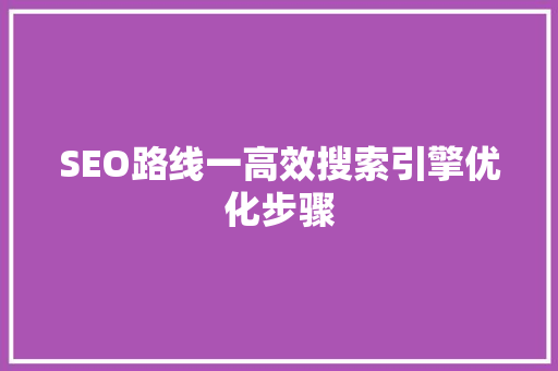 SEO路线一高效搜索引擎优化步骤