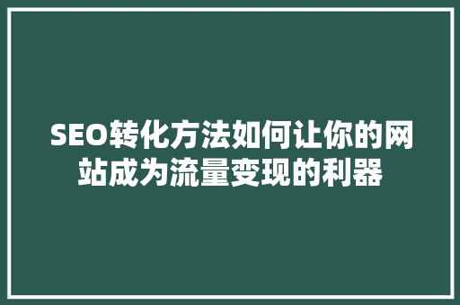 SEO转化方法如何让你的网站成为流量变现的利器