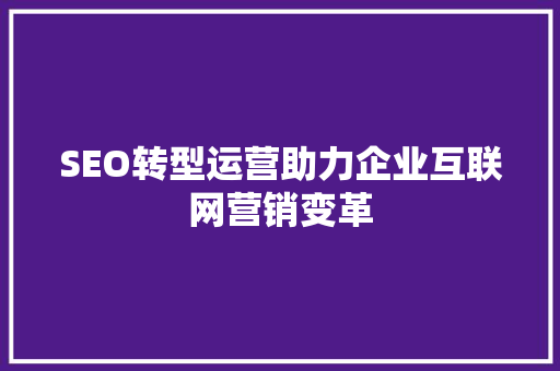 SEO转型运营助力企业互联网营销变革