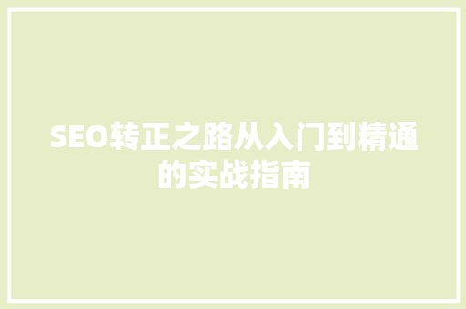 SEO转正之路从入门到精通的实战指南