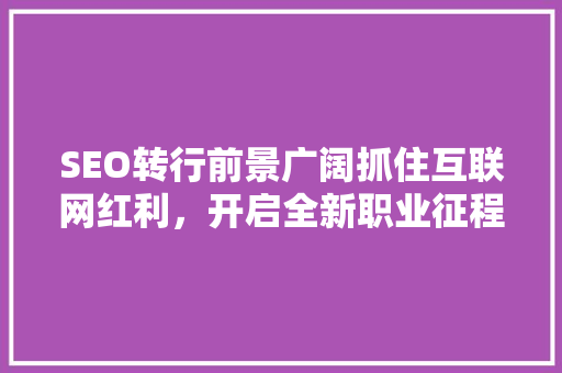 SEO转行前景广阔抓住互联网红利，开启全新职业征程