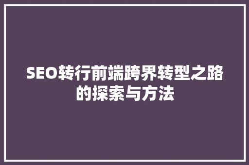 SEO转行前端跨界转型之路的探索与方法