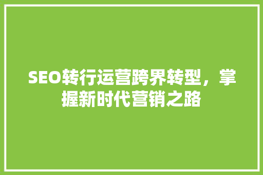 SEO转行运营跨界转型，掌握新时代营销之路