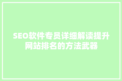 SEO软件专员详细解读提升网站排名的方法武器