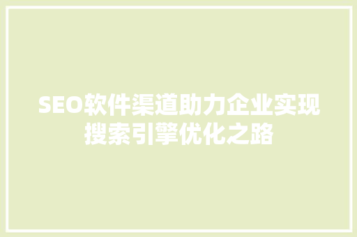 SEO软件渠道助力企业实现搜索引擎优化之路