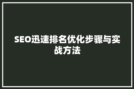 SEO迅速排名优化步骤与实战方法