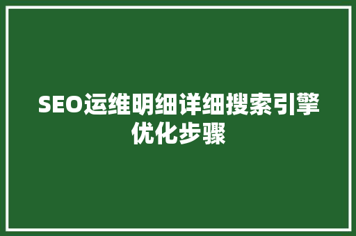 SEO运维明细详细搜索引擎优化步骤