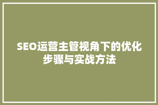 SEO运营主管视角下的优化步骤与实战方法