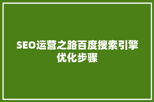 SEO运营之路百度搜索引擎优化步骤