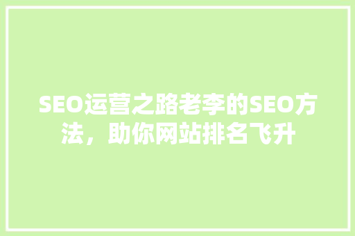 SEO运营之路老李的SEO方法，助你网站排名飞升