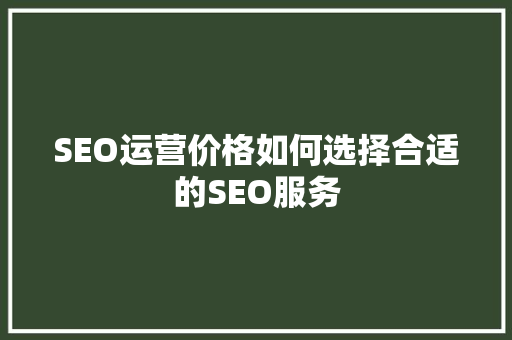 SEO运营价格如何选择合适的SEO服务