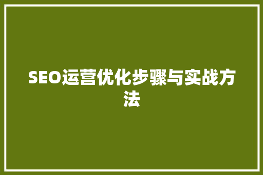 SEO运营优化步骤与实战方法