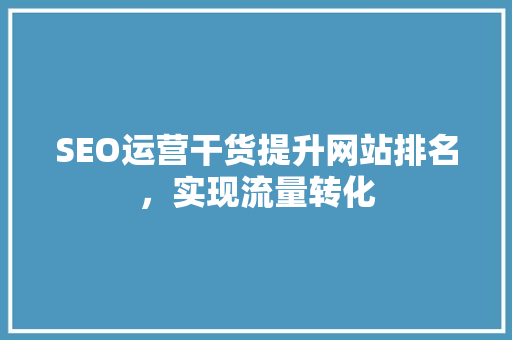 SEO运营干货提升网站排名，实现流量转化