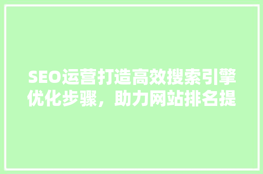 SEO运营打造高效搜索引擎优化步骤，助力网站排名提升