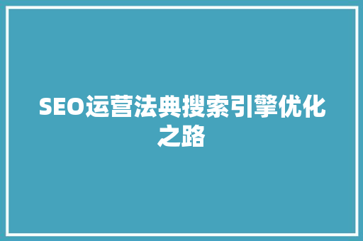 SEO运营法典搜索引擎优化之路