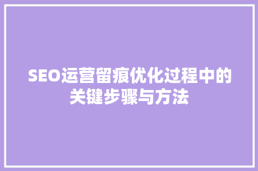 SEO运营留痕优化过程中的关键步骤与方法