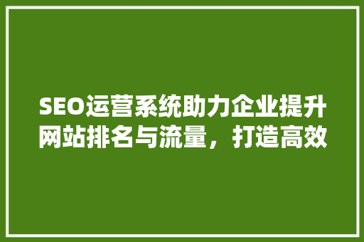 SEO运营系统助力企业提升网站排名与流量，打造高效网络营销步骤