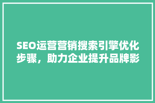 SEO运营营销搜索引擎优化步骤，助力企业提升品牌影响力