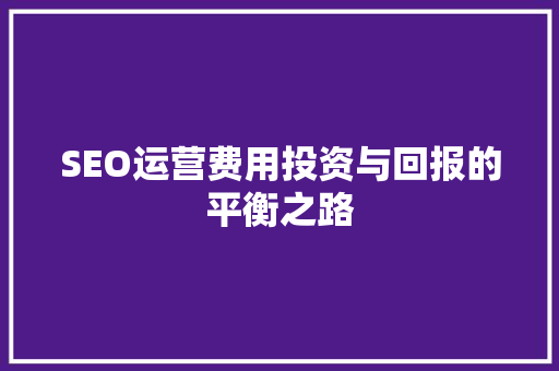 SEO运营费用投资与回报的平衡之路