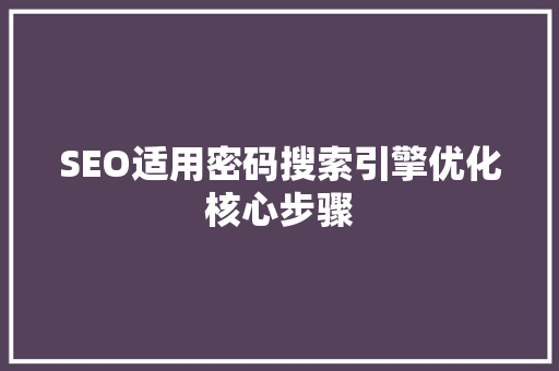 SEO适用密码搜索引擎优化核心步骤