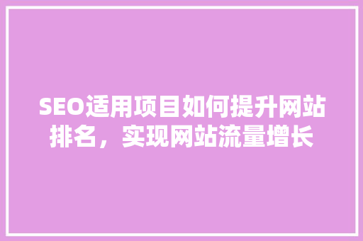 SEO适用项目如何提升网站排名，实现网站流量增长