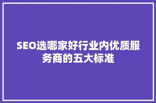 SEO选哪家好行业内优质服务商的五大标准