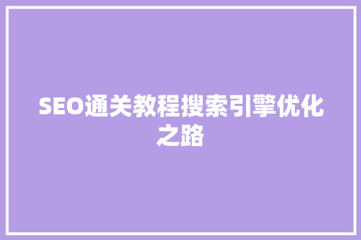 SEO通关教程搜索引擎优化之路