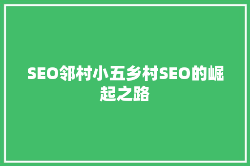 SEO邻村小五乡村SEO的崛起之路