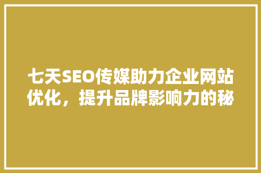 七天SEO传媒助力企业网站优化，提升品牌影响力的秘密武器