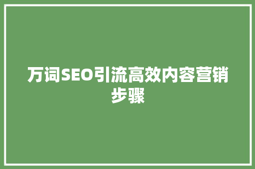 万词SEO引流高效内容营销步骤