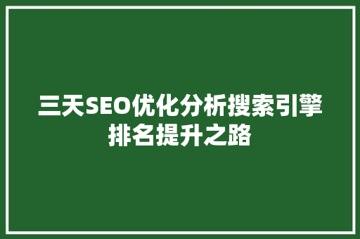 三天SEO优化分析搜索引擎排名提升之路