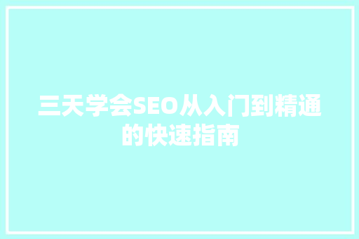 三天学会SEO从入门到精通的快速指南