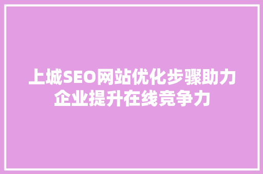 上城SEO网站优化步骤助力企业提升在线竞争力