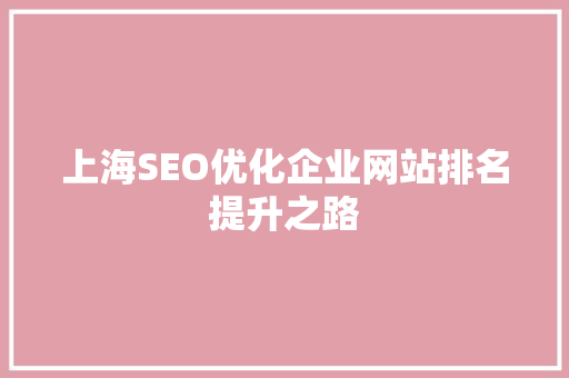 上海SEO优化企业网站排名提升之路