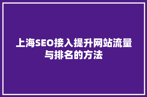 上海SEO接入提升网站流量与排名的方法