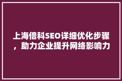 上海倍科SEO详细优化步骤，助力企业提升网络影响力