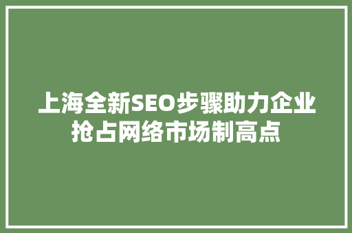 上海全新SEO步骤助力企业抢占网络市场制高点