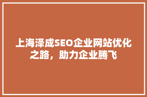 上海泽成SEO企业网站优化之路，助力企业腾飞