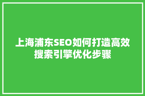 上海浦东SEO如何打造高效搜索引擎优化步骤