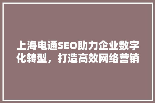 上海电通SEO助力企业数字化转型，打造高效网络营销步骤