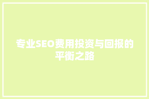 专业SEO费用投资与回报的平衡之路