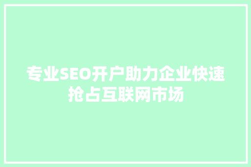 专业SEO开户助力企业快速抢占互联网市场