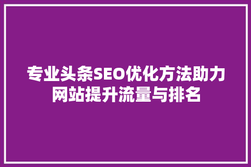 专业头条SEO优化方法助力网站提升流量与排名