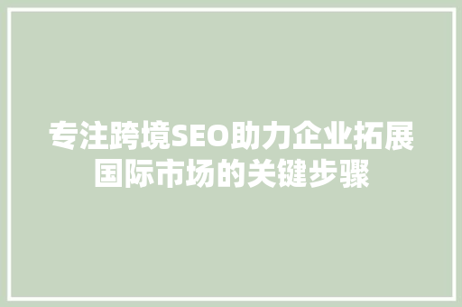 专注跨境SEO助力企业拓展国际市场的关键步骤