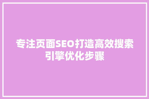 专注页面SEO打造高效搜索引擎优化步骤