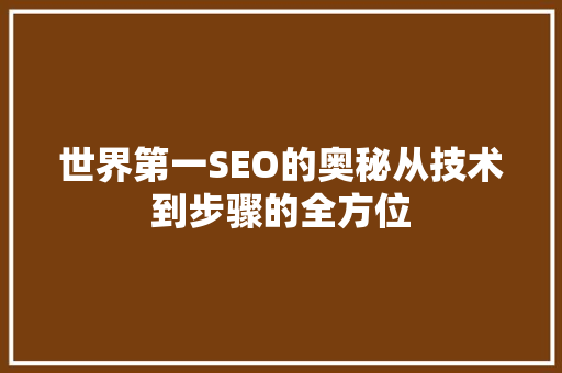 世界第一SEO的奥秘从技术到步骤的全方位