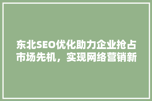 东北SEO优化助力企业抢占市场先机，实现网络营销新突破