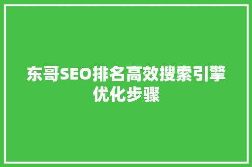 东哥SEO排名高效搜索引擎优化步骤